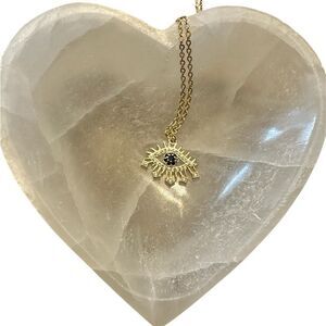 Gold over stainless steel evil eye  Pendant Necklace.